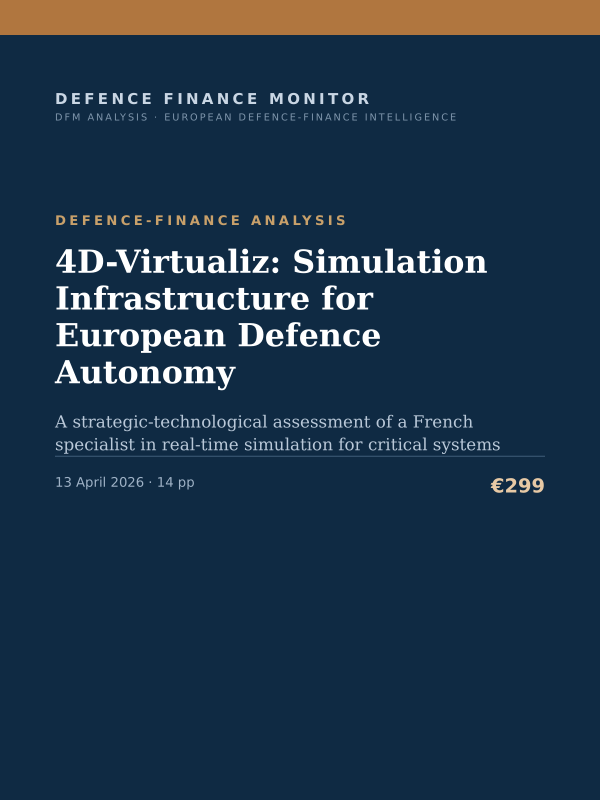 Cover of the DFM report “4D-Virtualiz: Simulation Infrastructure for European Defence Autonomy” — Defence-Finance Analysis, 14-page PDF