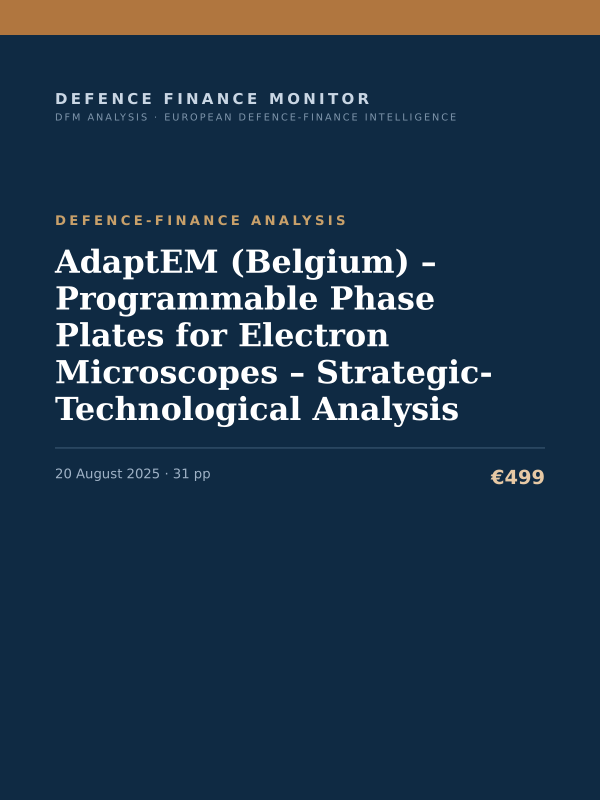 Cover of the DFM report “AdaptEM (Belgium) – Programmable Phase Plates for Electron Microscopes – Strategic-Technological Analysis” — Defence-Finance Analysis, 31-page PDF