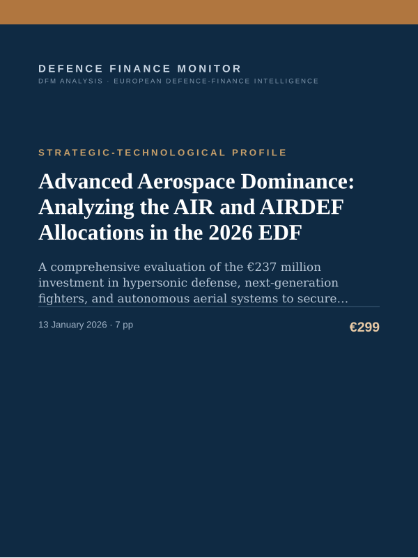 Cover of the DFM report “Advanced Aerospace Dominance: Analyzing the AIR and AIRDEF Allocations in the 2026 EDF” — Strategic-Technological Profile, 7-page PDF