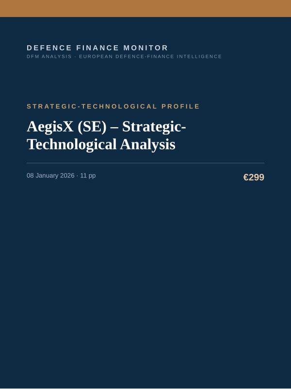 Cover of the DFM report “AegisX (SE) – Strategic-Technological Analysis” — Strategic-Technological Profile, 11-page PDF