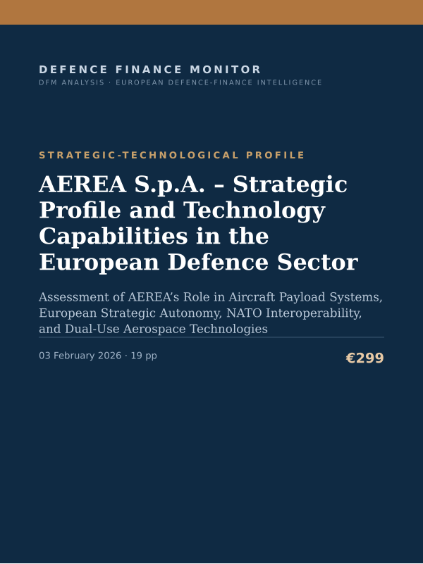 Cover of the DFM report “AEREA S.p.A. – Strategic Profile and Technology Capabilities in the European Defence Sector” — Strategic-Technological Profile, 19-page PDF