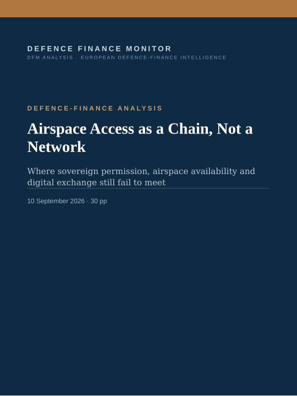 Cover of the DFM report “Airspace Access as a Chain, Not a Network” — Defence-Finance Analysis, 30-page PDF
