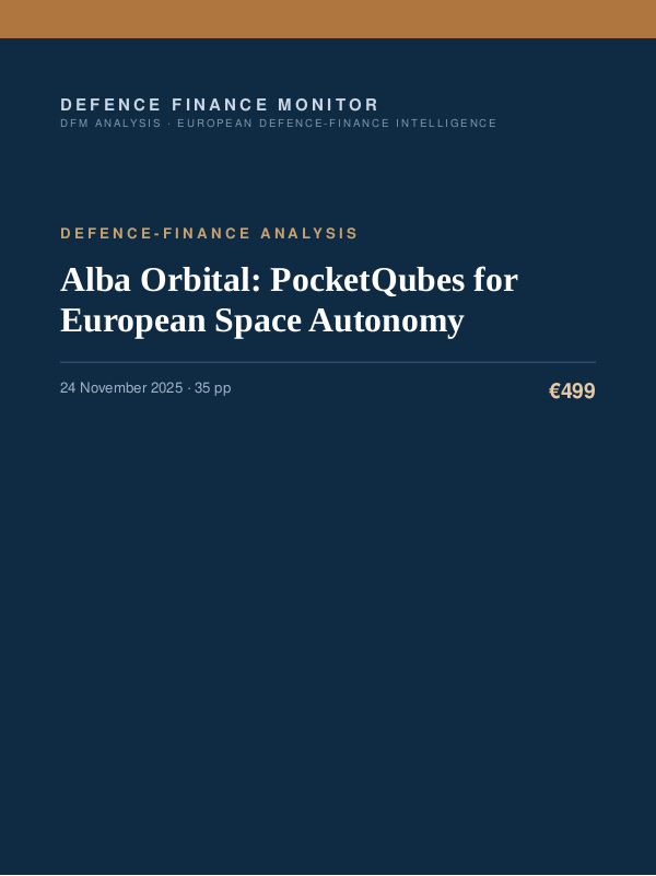 Cover of the DFM report “Alba Orbital: PocketQubes for European Space Autonomy” — Defence-Finance Analysis, 35-page PDF