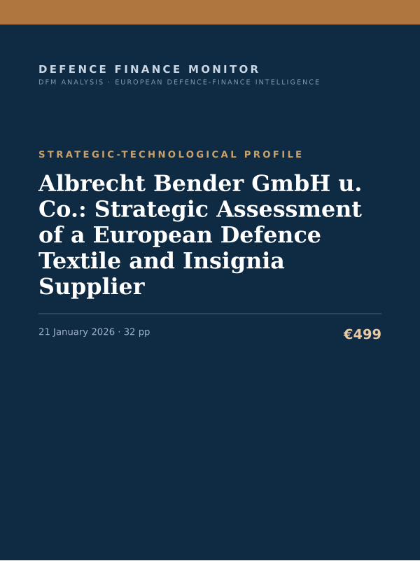 Cover of the DFM report “Albrecht Bender GmbH u. Co.: Strategic Assessment of a European Defence Textile and Insignia Supplier” — Strategic-Technological Profile, 32-page PDF