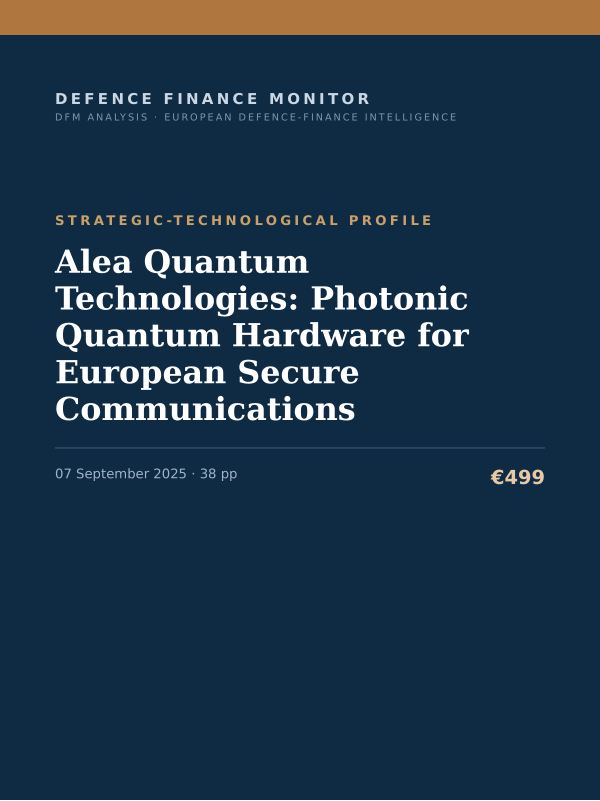 Cover of the DFM report “Alea Quantum Technologies: Photonic Quantum Hardware for European Secure Communications” — Strategic-Technological Profile, 38-page PDF