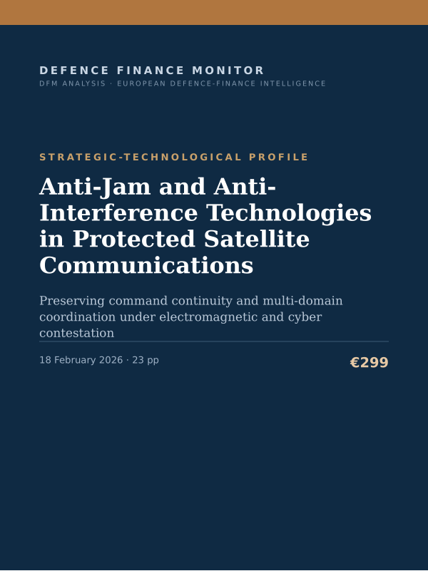 Cover of the DFM report “Anti-Jam and Anti-Interference Technologies in Protected Satellite Communications” — Strategic-Technological Profile, 23-page PDF