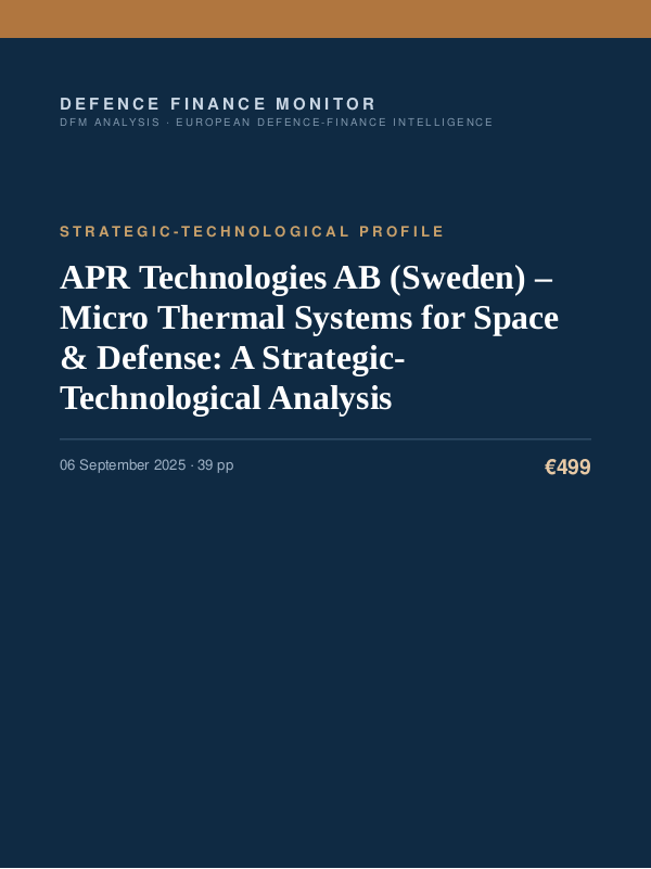 Cover of the DFM report “APR Technologies AB (Sweden) – Micro Thermal Systems for Space & Defense: A Strategic-Technological Analysis” — Strategic-Technological Profile, 39-page PDF