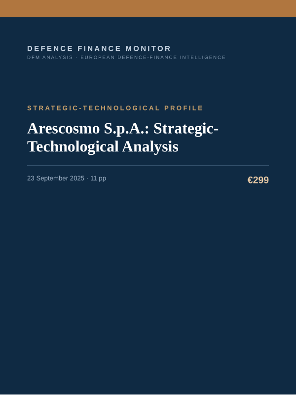 Cover of the DFM report “Arescosmo S.p.A.: Strategic-Technological Analysis” — Strategic-Technological Profile, 11-page PDF