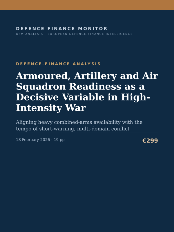 Cover of the DFM report “Armoured, Artillery and Air Squadron Readiness as a Decisive Variable in High-Intensity War” — Defence-Finance Analysis, 19-page PDF