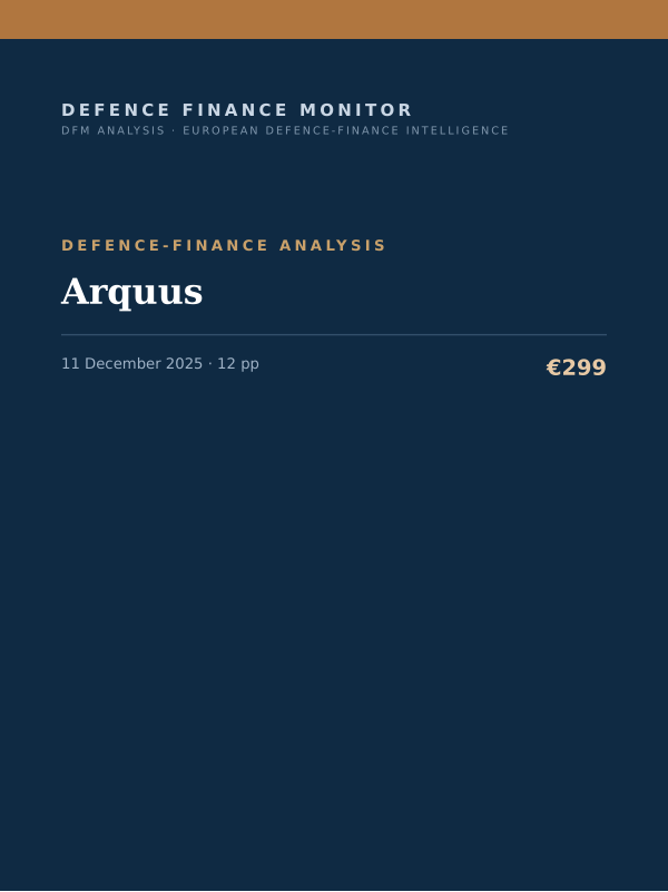 Cover of the DFM report “Arquus” — Defence-Finance Analysis, 12-page PDF