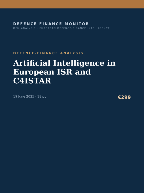 Cover of the DFM report “Artificial Intelligence in European ISR and C4ISTAR” — Defence-Finance Analysis, 18-page PDF