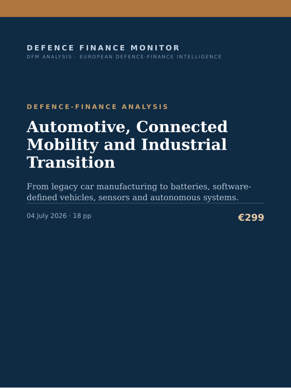 Cover of the DFM report “Automotive, Connected Mobility and Industrial Transition” — Defence-Finance Analysis, 18-page PDF
