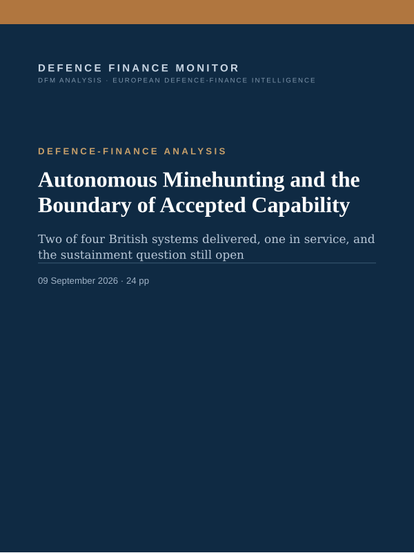 Cover of the DFM report “Autonomous Minehunting and the Boundary of Accepted Capability” — Defence-Finance Analysis, 24-page PDF