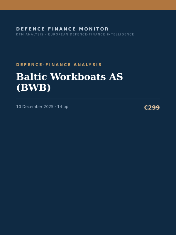 Cover of the DFM report “Baltic Workboats AS (BWB)” — Defence-Finance Analysis, 14-page PDF