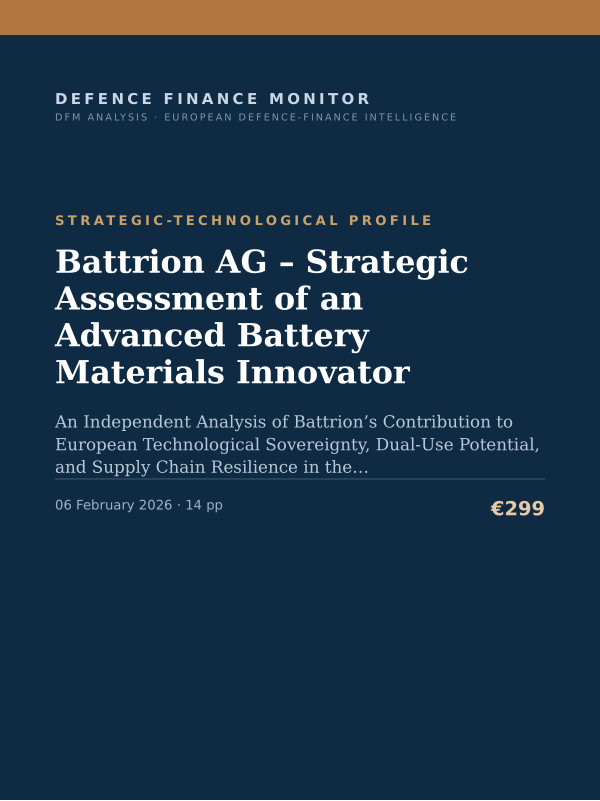 Cover of the DFM report “Battrion AG – Strategic Assessment of an Advanced Battery Materials Innovator” — Strategic-Technological Profile, 14-page PDF