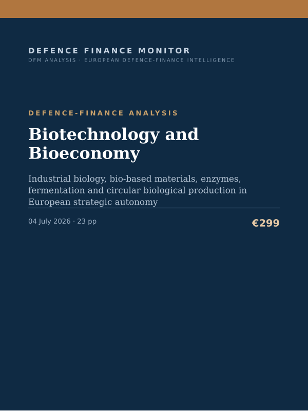 Cover of the DFM report “Biotechnology and Bioeconomy” — Defence-Finance Analysis, 23-page PDF