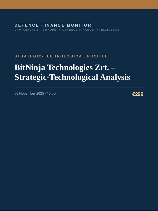 Cover of the DFM report “BitNinja Technologies Zrt. – Strategic-Technological Analysis” — Strategic-Technological Profile, 13-page PDF