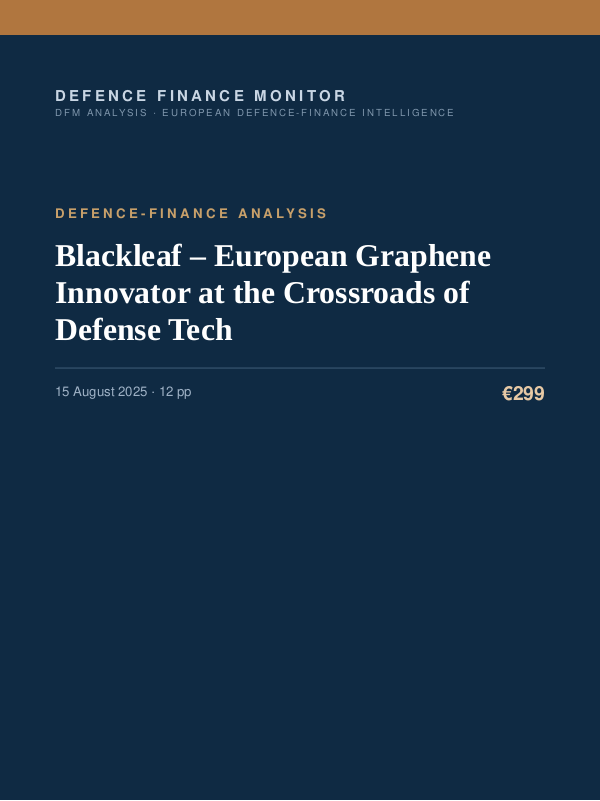 Cover of the DFM report “Blackleaf – European Graphene Innovator at the Crossroads of Defense Tech” — Defence-Finance Analysis, 12-page PDF