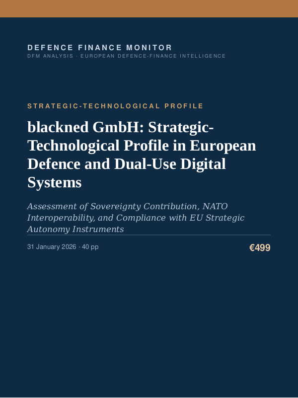 Cover of the DFM report “blackned GmbH: Strategic-Technological Profile in European Defence and Dual-Use Digital Systems” — Strategic-Technological Profile, 40-page PDF