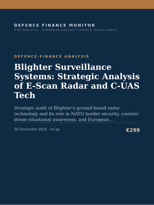 Cover of the DFM report “Blighter Surveillance Systems: Strategic Analysis of E-Scan Radar and C-UAS Tech” — Defence-Finance Analysis, 14-page PDF