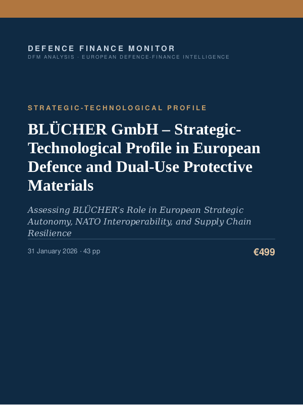 Cover of the DFM report “BLÜCHER GmbH – Strategic-Technological Profile in European Defence and Dual-Use Protective Materials” — Strategic-Technological Profile, 43-page PDF