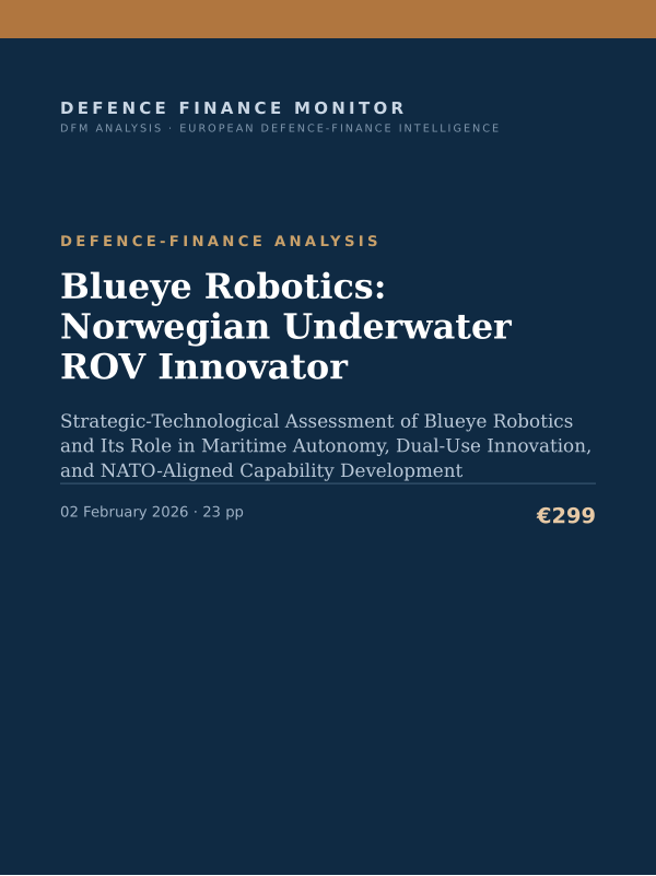 Cover of the DFM report “Blueye Robotics: Norwegian Underwater ROV Innovator” — Defence-Finance Analysis, 23-page PDF