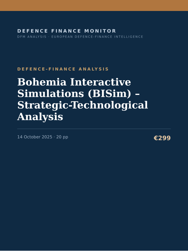 Cover of the DFM report “Bohemia Interactive Simulations (BISim) – Strategic-Technological Analysis” — Defence-Finance Analysis, 20-page PDF