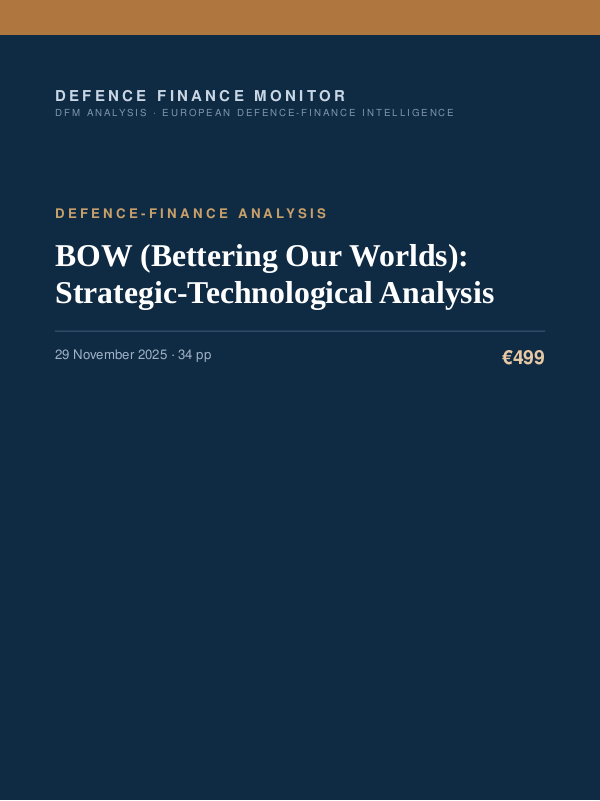 Cover of the DFM report “BOW (Bettering Our Worlds): Strategic-Technological Analysis” — Defence-Finance Analysis, 34-page PDF
