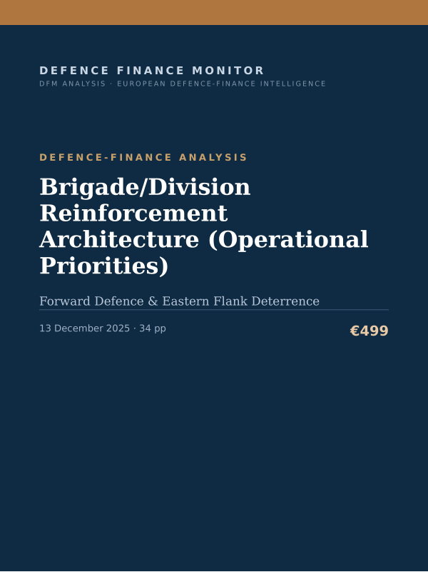 Cover of the DFM report “Brigade/Division Reinforcement Architecture (Operational Priorities)” — Defence-Finance Analysis, 34-page PDF