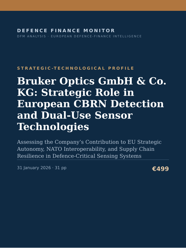 Cover of the DFM report “Bruker Optics GmbH & Co. KG: Strategic Role in European CBRN Detection and Dual-Use Sensor Technologies” — Strategic-Technological Profile, 31-page PDF