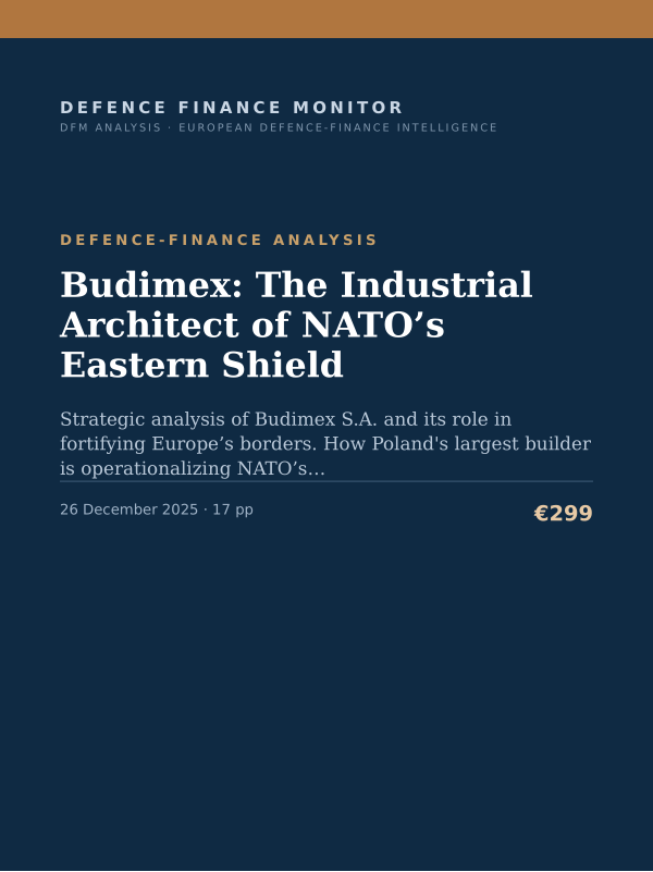 Cover of the DFM report “Budimex: The Industrial Architect of NATO’s Eastern Shield” — Defence-Finance Analysis, 17-page PDF