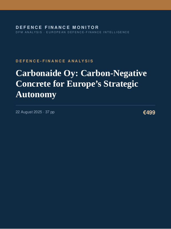 Cover of the DFM report “Carbonaide Oy: Carbon-Negative Concrete for Europe’s Strategic Autonomy” — Defence-Finance Analysis, 37-page PDF