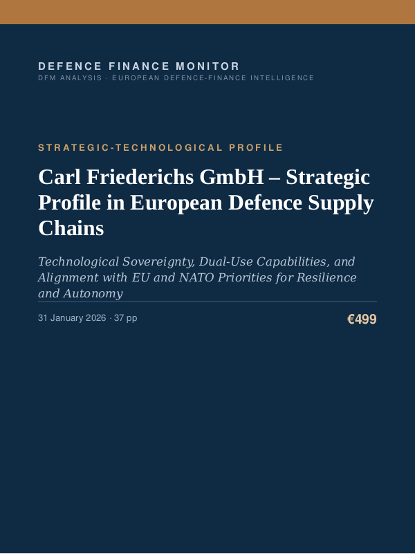 Cover of the DFM report “Carl Friederichs GmbH – Strategic Profile in European Defence Supply Chains” — Strategic-Technological Profile, 37-page PDF