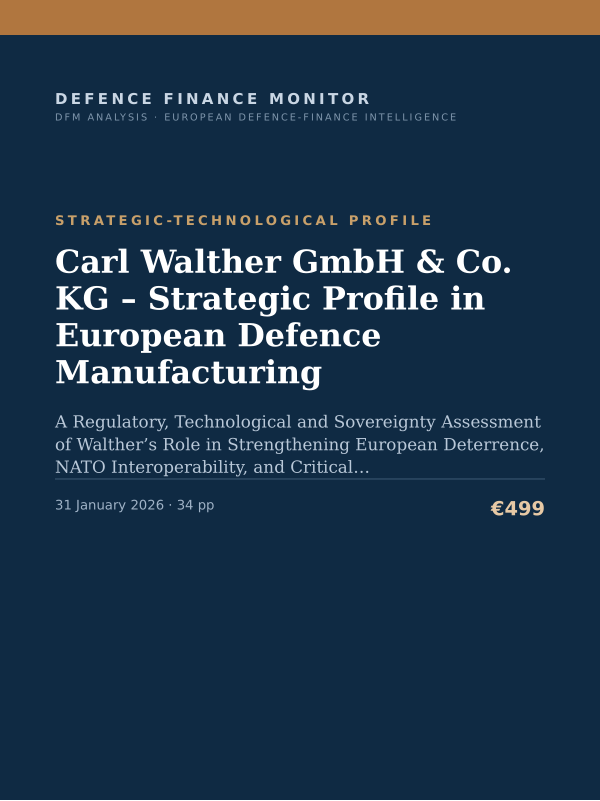 Cover of the DFM report “Carl Walther GmbH & Co. KG – Strategic Profile in European Defence Manufacturing” — Strategic-Technological Profile, 34-page PDF
