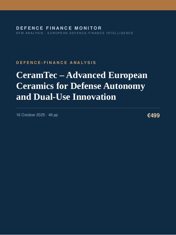 Cover of the DFM report “CeramTec – Advanced European Ceramics for Defense Autonomy and Dual-Use Innovation” — Defence-Finance Analysis, 46-page PDF