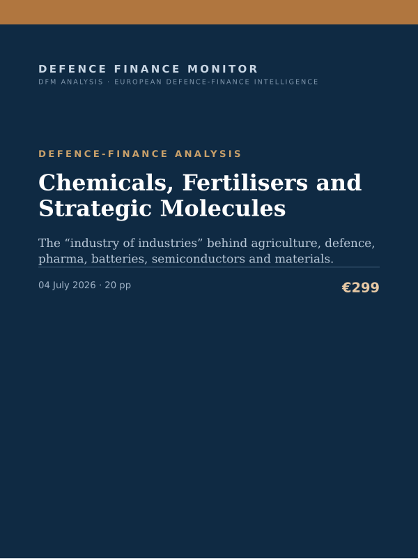 Cover of the DFM report “Chemicals, Fertilisers and Strategic Molecules” — Defence-Finance Analysis, 20-page PDF