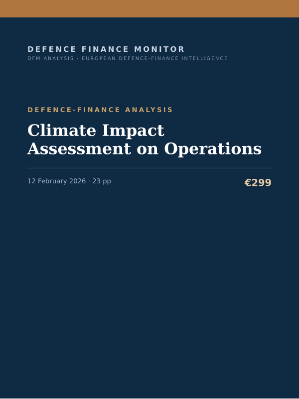 Cover of the DFM report “Climate Impact Assessment on Operations” — Defence-Finance Analysis, 23-page PDF