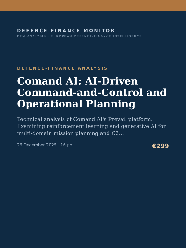 Cover of the DFM report “Comand AI: AI-Driven Command-and-Control and Operational Planning” — Defence-Finance Analysis, 16-page PDF