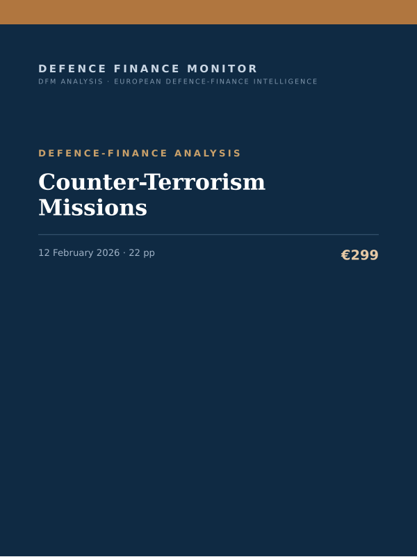 Cover of the DFM report “Counter-Terrorism Missions” — Defence-Finance Analysis, 22-page PDF