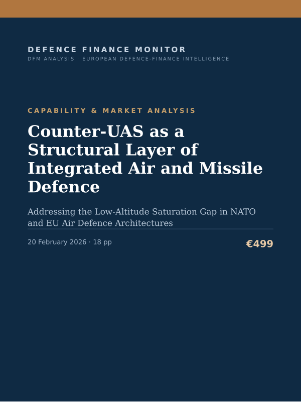 Cover of the DFM report “Counter-UAS as a Structural Layer of Integrated Air and Missile Defence” — Capability & Market Analysis, 18-page PDF