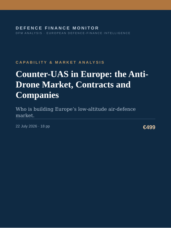 Cover of the DFM report “Counter-UAS in Europe: the Anti-Drone Market, Contracts and Companies” — Capability & Market Analysis, 18-page PDF