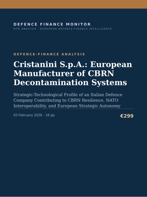Cover of the DFM report “Cristanini S.p.A.: European Manufacturer of CBRN Decontamination Systems” — Defence-Finance Analysis, 18-page PDF