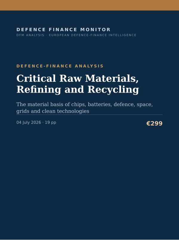 Cover of the DFM report “Critical Raw Materials, Refining and Recycling” — Defence-Finance Analysis, 19-page PDF