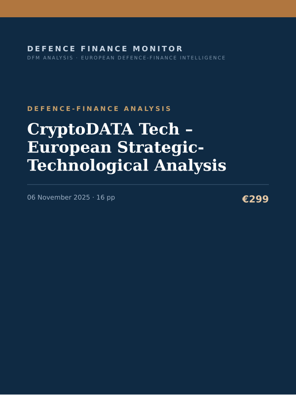 Cover of the DFM report “CryptoDATA Tech – European Strategic-Technological Analysis” — Defence-Finance Analysis, 16-page PDF