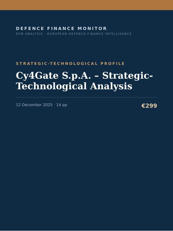 Cover of the DFM report “Cy4Gate S.p.A. – Strategic-Technological Analysis” — Strategic-Technological Profile, 14-page PDF