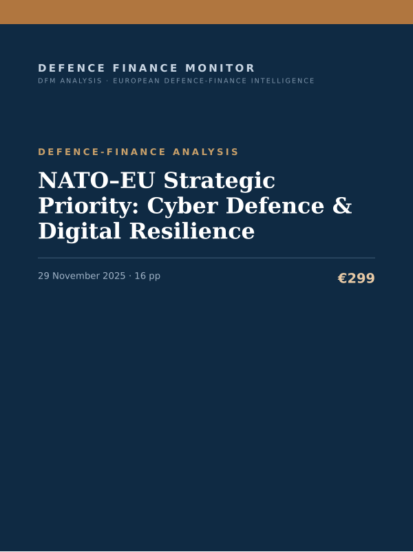 Cover of the DFM report “NATO–EU Strategic Priority: Cyber Defence & Digital Resilience” — Defence-Finance Analysis, 16-page PDF