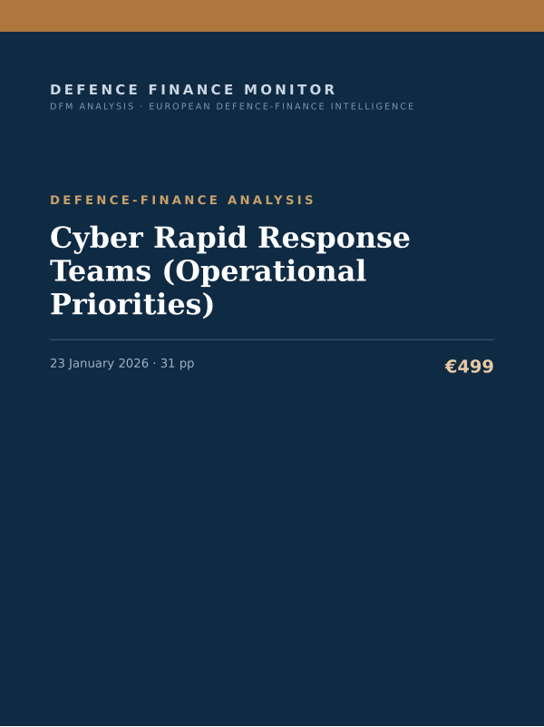 Cover of the DFM report “Cyber Rapid Response Teams (Operational Priorities)” — Defence-Finance Analysis, 31-page PDF