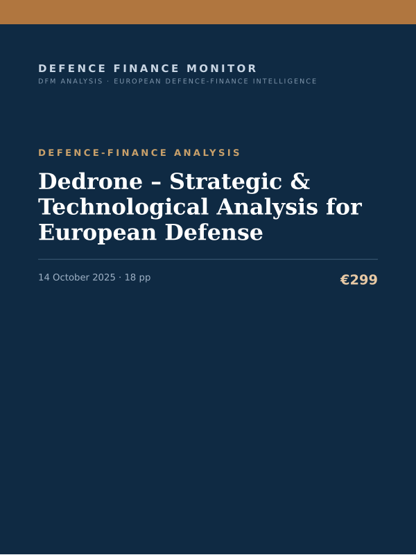 Cover of the DFM report “Dedrone – Strategic & Technological Analysis for European Defense” — Defence-Finance Analysis, 18-page PDF