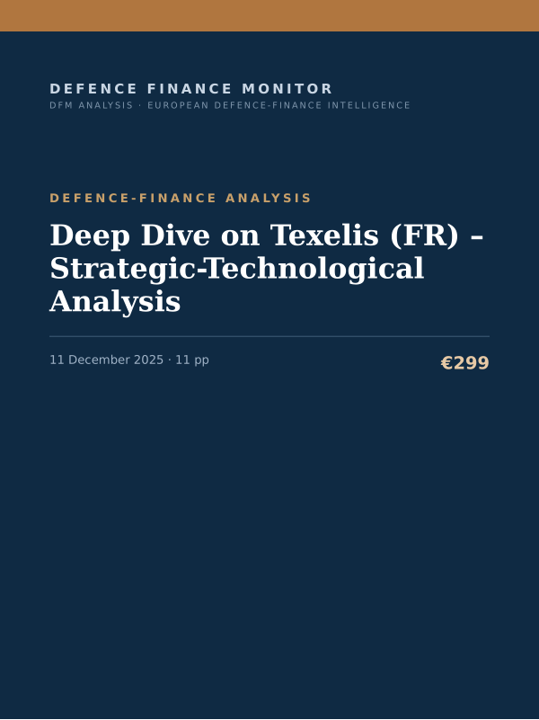 Cover of the DFM report “Deep Dive on Texelis (FR) – Strategic-Technological Analysis” — Defence-Finance Analysis, 11-page PDF
