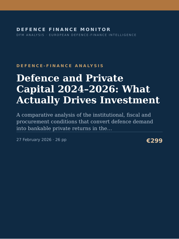 Cover of the DFM report “Defence and Private Capital 2024–2026: What Actually Drives Investment” — Defence-Finance Analysis, 26-page PDF
